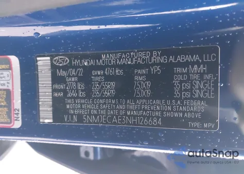 2022 Hyundai Tucson Limited z USA, uszkodzony, nr VIN 5NMJECAE3NH126684